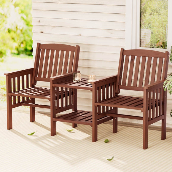 Gardeon Outdoor Garden Bench Loveseat Wooden Table Chairs Patio Furniture Brown - RnR Galore