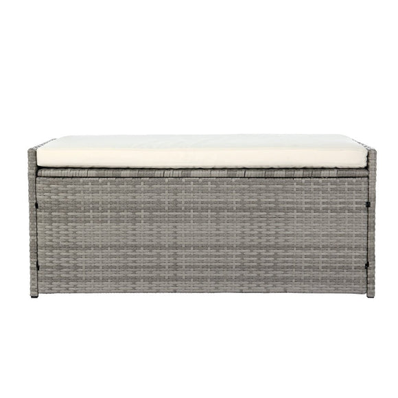 Gardeon Outdoor Storage Bench Box Wicker Garden Sheds Tools Cushion Patio Furniture Grey - RnR Galore