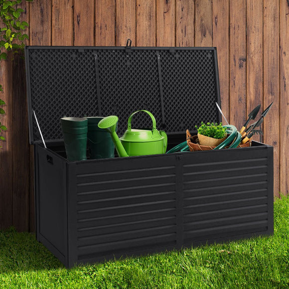 Gardeon Outdoor Storage Box 390L Container Lockable Garden Bench Shed Tools Toy All Black - RnR Galore