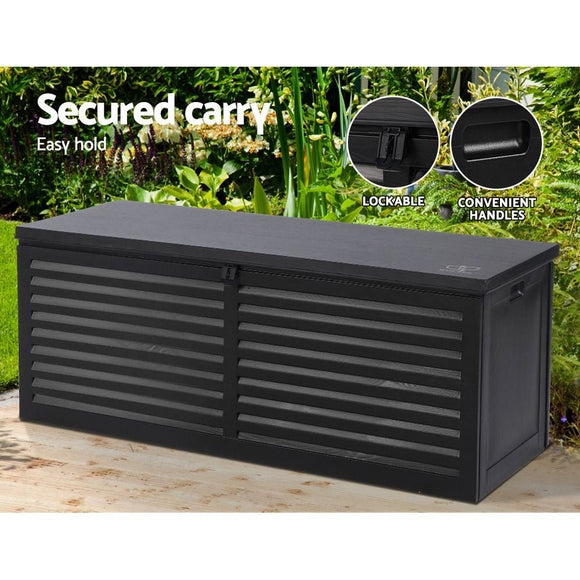 Gardeon Outdoor Storage Box 390L Container Lockable Garden Bench Shed Tools Toy All Black - RnR Galore