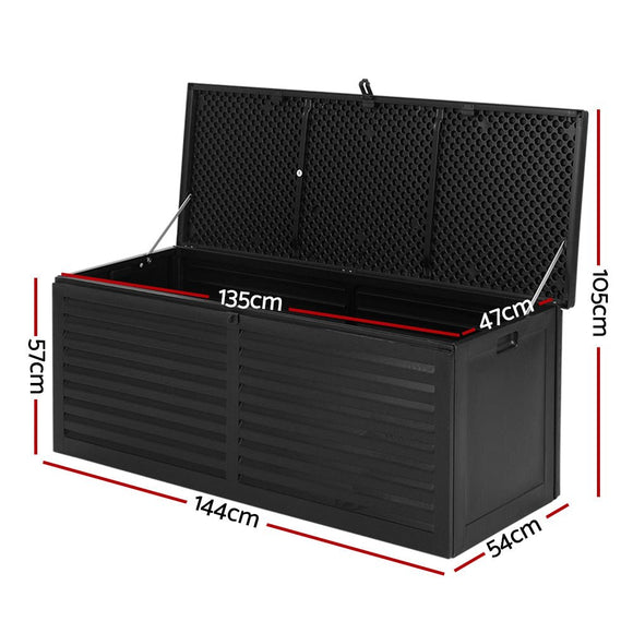 Gardeon Outdoor Storage Box 390L Container Lockable Garden Bench Shed Tools Toy All Black - RnR Galore