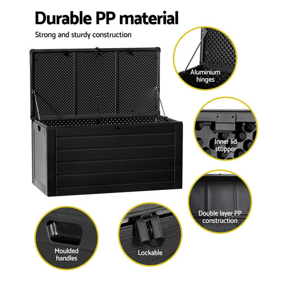 Gardeon Outdoor Storage Box 680L Container Lockable Garden Bench Shed Tool All Black - RnR Galore