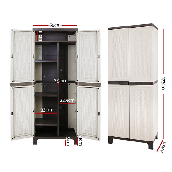 Gardeon Outdoor Storage Cabinet Box 173cm Lockable Cupboard Sheds Adjustable Rattan Beige - RnR Galore