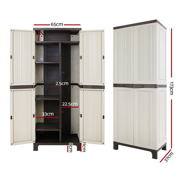 Gardeon Outdoor Storage Cabinet Box 173cm Lockable Cupboard Sheds Garage Adjustable Beige - RnR Galore
