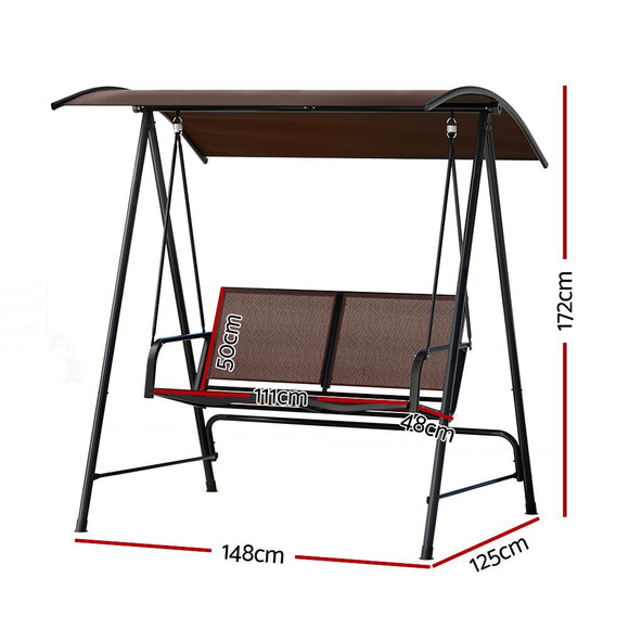 Gardeon Outdoor Swing Chair Garden Bench Furniture Canopy 2 Seater Brown - RnR Galore