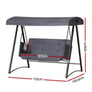 Gardeon Outdoor Swing Chair Garden Bench Furniture Canopy 3 Seater Rattan Grey - RnR Galore