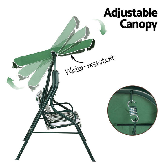 Gardeon Outdoor Swing Chair Garden Bench Furniture Canopy 3 Seater White Green - RnR Galore