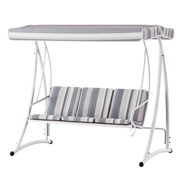 Gardeon Outdoor Swing Chair Garden Bench Furniture Canopy 3 Seater White Grey - RnR Galore