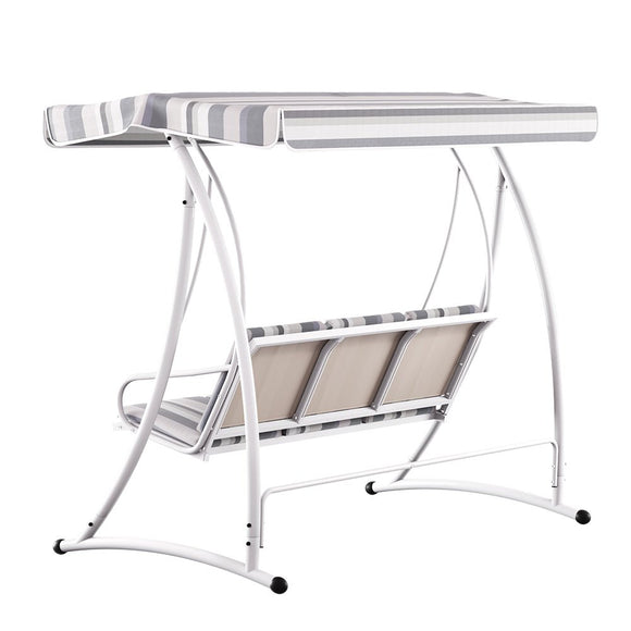 Gardeon Outdoor Swing Chair Garden Bench Furniture Canopy 3 Seater White Grey - RnR Galore