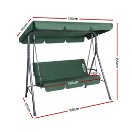 Gardeon Outdoor Swing Chair Garden Chair Bench Furniture Canopy 3 Seater Green - RnR Galore