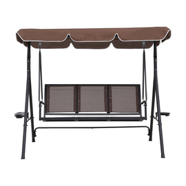 Gardeon Outdoor Swing Chair Garden Chair Canopy Cup Holder 3 Seater Brown - RnR Galore