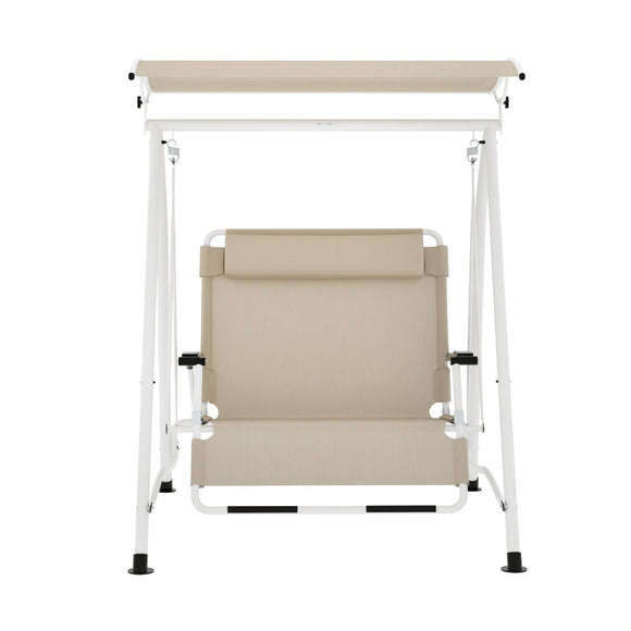Gardeon Outdoor Swing Chair Garden Lounger Furniture Canopy 2 Seater Beige - RnR Galore