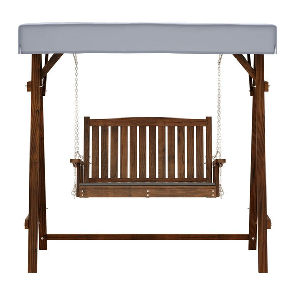 Gardeon Outdoor Wooden Swing Chair Garden Bench Canopy Cushion 2 Seater Charcoal - RnR Galore
