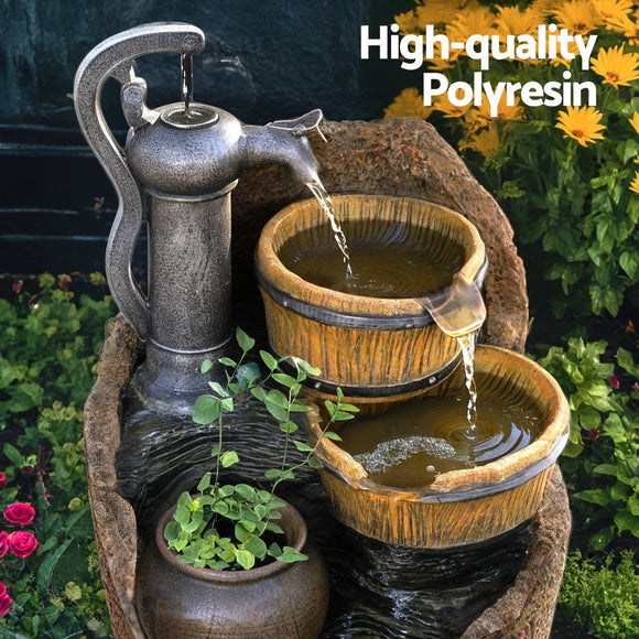 Gardeon Solar Fountain Water Feature Outdoor Cascading Hand Pump Design 80CM - RnR Galore