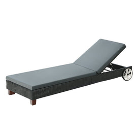 Gardeon Sun Lounge Wicker Lounger Outdoor Furniture Day Bed Wheels Patio Black - RnR Galore