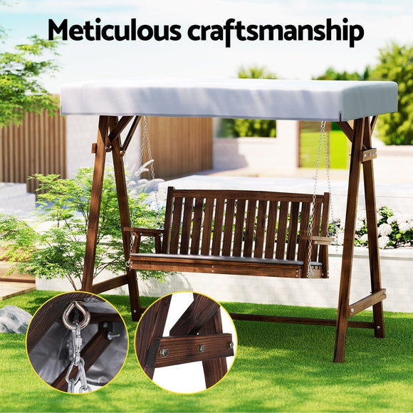 Gardeon Wooden Swing Chair Garden Bench Canopy 3 Seater Outdoor Furniture - RnR Galore