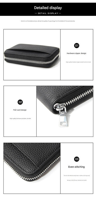 Genuine Leather RFID Blocking Accordion Card Holder & Coin Purse - Large Capacity Zip Wallet(black) - RnR Galore
