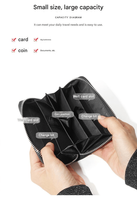 Genuine Leather RFID Blocking Accordion Card Holder & Coin Purse - Large Capacity Zip Wallet(blue) - RnR Galore