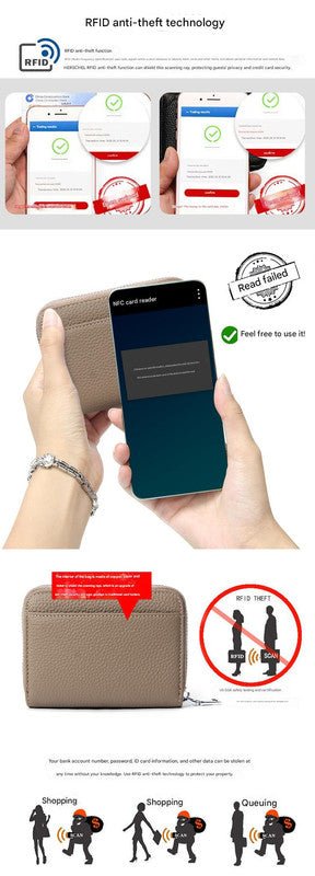 Genuine Leather RFID Blocking Accordion Card Holder & Coin Purse - Large Capacity Zip Wallet(blue) - RnR Galore