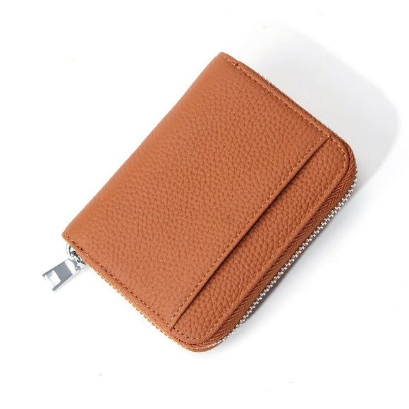 Genuine Leather RFID Blocking Accordion Card Holder & Coin Purse - Large Capacity Zip Wallet(brown) - RnR Galore