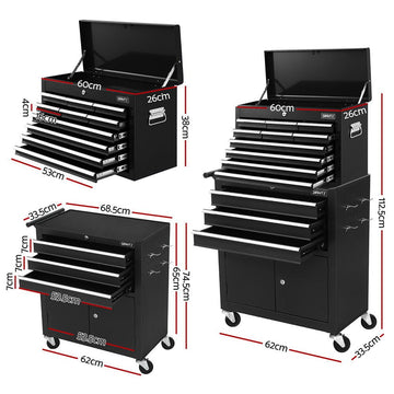 Giantz 13 Drawer Tool Box Cabinet Chest Toolbox Storage Garage Organiser Black - RnR Galore