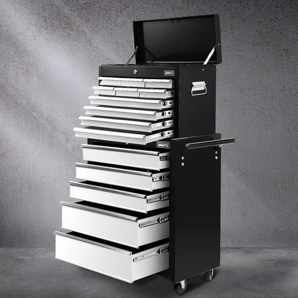 Giantz 15 Drawers Tool Chest Trolley Toolbox 2 - in - 1 Storage Black& Grey - RnR Galore