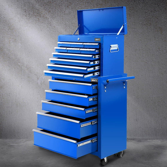 Giantz 15 Drawers Tool Chest Trolley Toolbox 2 - in - 1 Storage Blue - RnR Galore