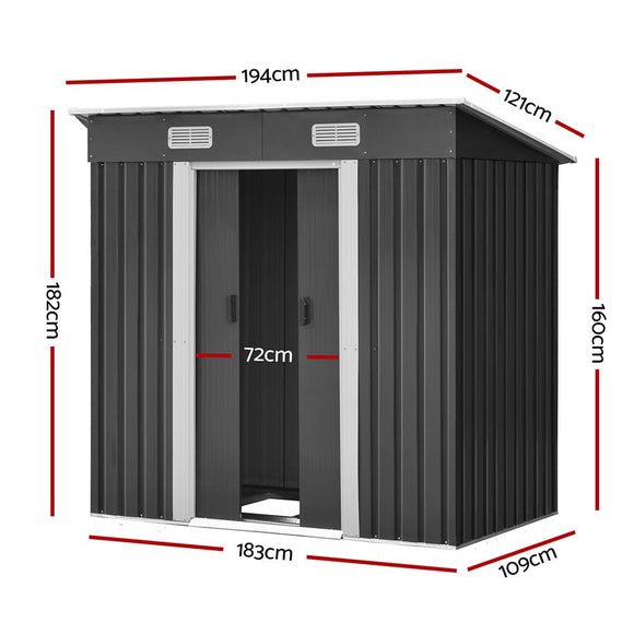 Giantz Garden Shed 1.94x1.21M w/Metal Base Sheds Outdoor Storage Tool Steel House Sliding Door - RnR Galore