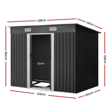 Giantz Garden Shed 2.38x1.31M w/Metal Base Sheds Outdoor Storage Tool Workshop Sliding Door - RnR Galore