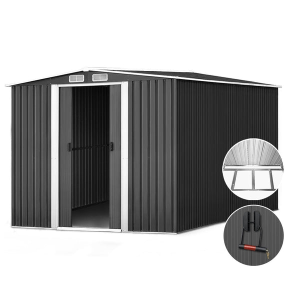 Giantz Garden Shed 2.58x3.14M w/Metal Base Sheds Outdoor Storage Workshop Shelter Sliding Door - RnR Galore
