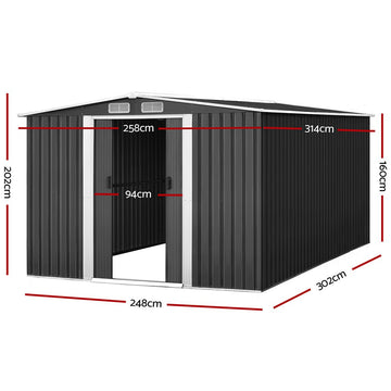 Giantz Garden Shed 2.58x3.14M w/Metal Base Sheds Outdoor Storage Workshop Shelter Sliding Door - RnR Galore