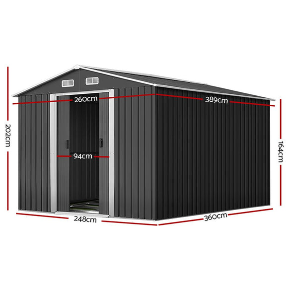 Giantz Garden Shed 2.6x3.9M w/Metal Base Sheds Outdoor Storage Workshop Tool Shelter Sliding Door - RnR Galore
