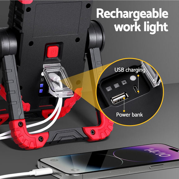 Giantz Work Light Rechargeable Torch USB Cordless LED Lamp Rotation Folding - RnR Galore
