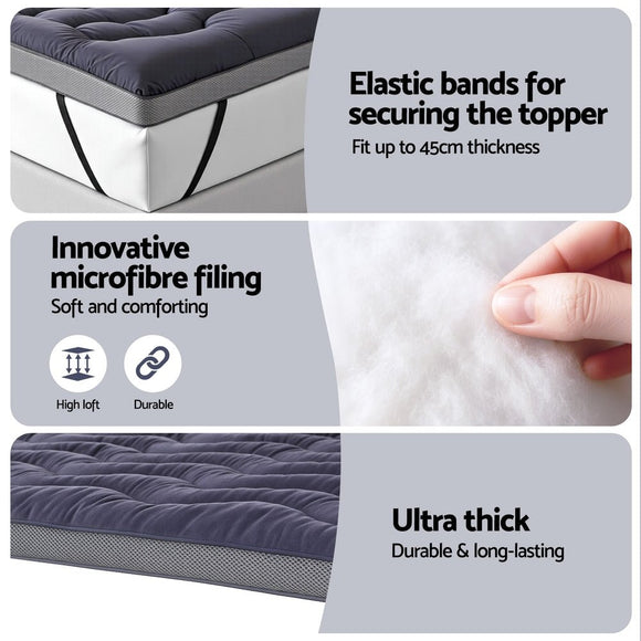 Giselle 5cm Mattress Topper Pillowtop toppers Bamboo Charcoal Double - RnR Galore