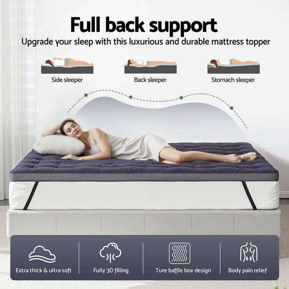 Giselle 5cm Mattress Topper Pillowtop toppers Bamboo Charcoal King - RnR Galore