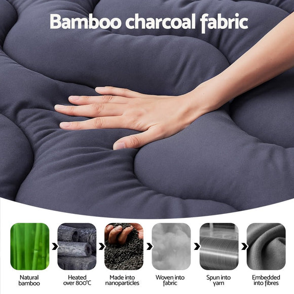 Giselle 5cm Mattress Topper Pillowtop toppers Bamboo Charcoal Queen - RnR Galore