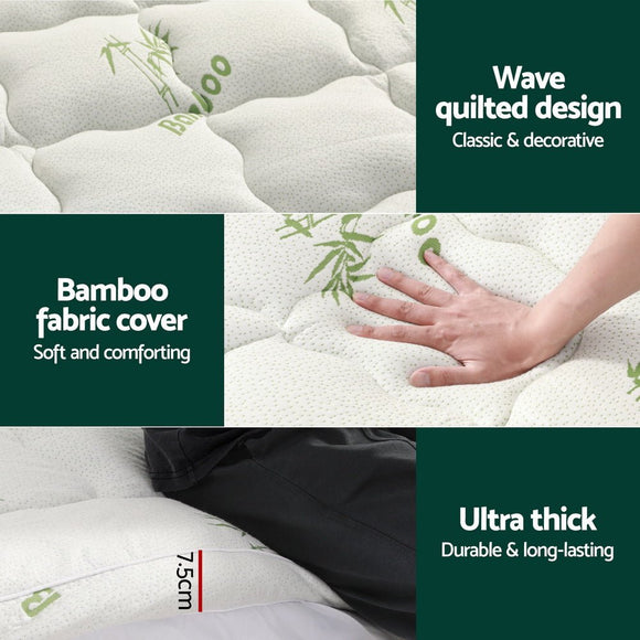Giselle Bedding Mattress Topper Pillowtop Bamboo 7.5cm King Single - RnR Galore