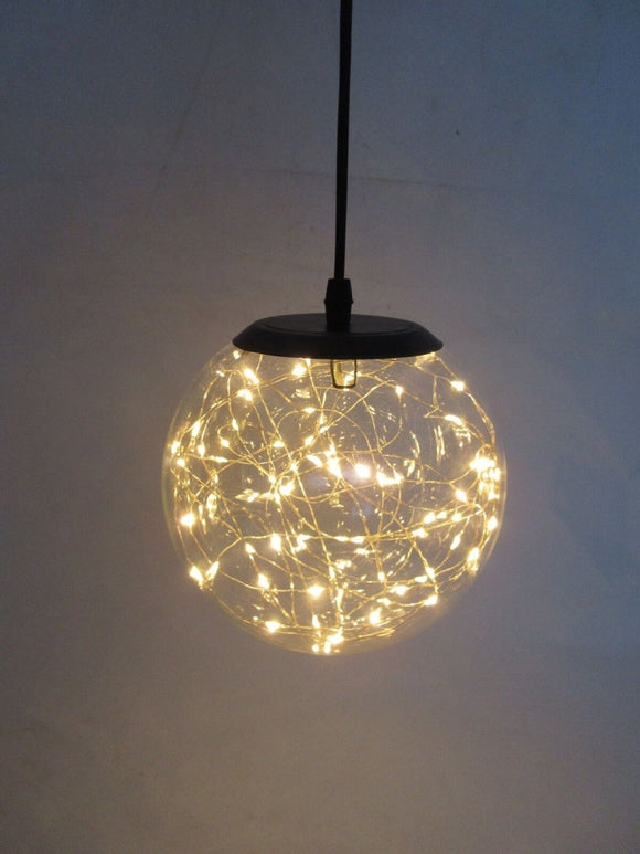 Glass LED Lighting Pendant Light w/ Timer Hanging Lantern Lamp - Round - RnR Galore