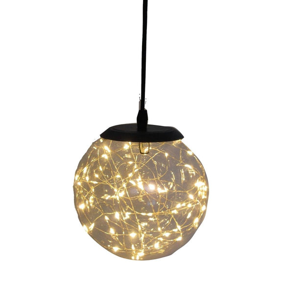 Glass LED Lighting Pendant Light w/ Timer Hanging Lantern Lamp - Round - RnR Galore