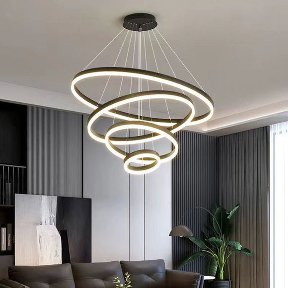 Gold 4 Rings Minimalist LED Pendant Light Adjustable Circular Chandelier - RnR Galore