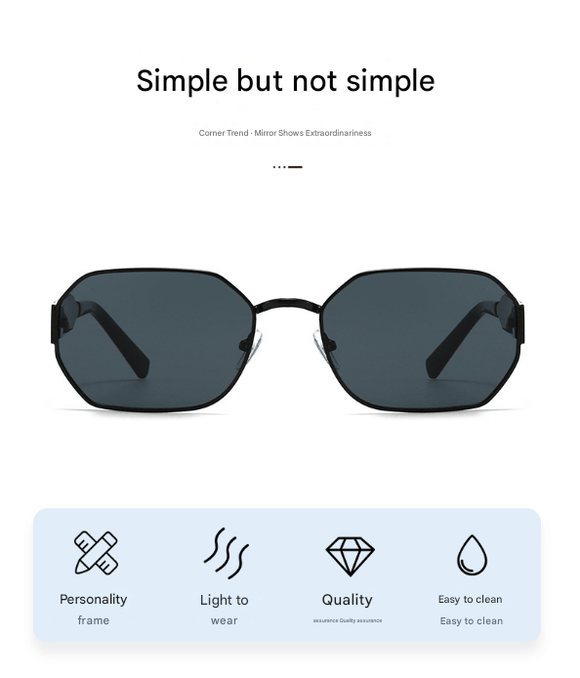 Gold Frame and Black Grey Lenses Modern Retro Geometric Sunglasses - Chic Metal Frame with UV400 Lenses and Black PU Leather Protective Case - RnR Galore