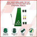 Golf Beer Pong Game Toy Set Green Golf Putting Matt with 2 Putters, 6 Balls - RnR Galore