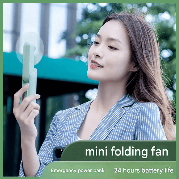 Green 2 - in - 1 Foldable Mini Fan & Power Bank - Ultra - Compact USB Rechargeable Personal Fan - RnR Galore