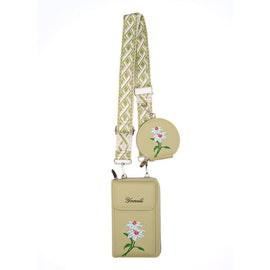Green Chic Floral Embroidered 2 - in - 1 Crossbody Phone Bag with Coin Purse - RnR Galore