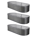 Green Fingers 3 Pcs Raised Garden Bed Kit Oval Galvanized Steel Planter Boxes 160x80x42cm, Heavy Duty Metal Elevated Garden Bed for Vegetables Flowers Herbs, with Safety Edging, Gloves & Pegs Included - RnR Galore