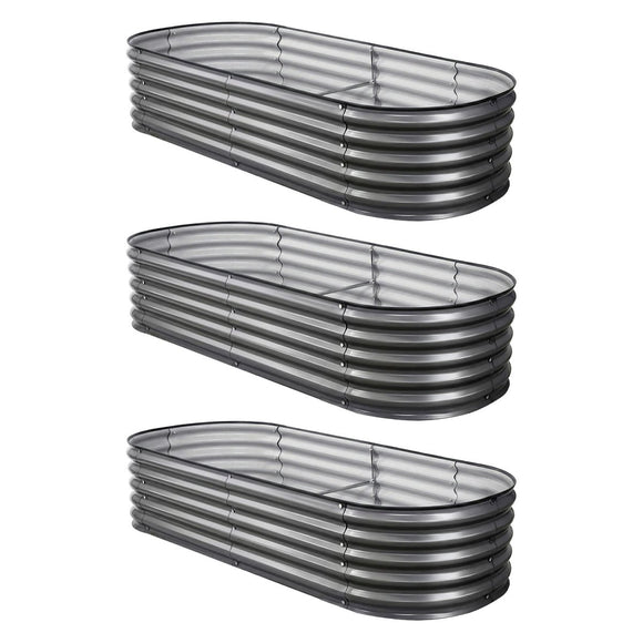 Green Fingers 3 Pcs Raised Garden Bed Kit Oval Galvanized Steel Planter Boxes 160x80x42cm, Heavy Duty Metal Elevated Garden Bed for Vegetables Flowers Herbs, with Safety Edging, Gloves & Pegs Included - RnR Galore