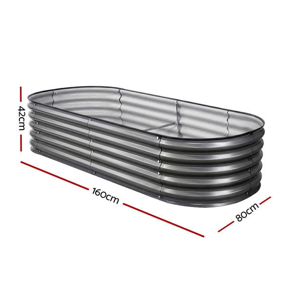 Green Fingers 3 Pcs Raised Garden Bed Kit Oval Galvanized Steel Planter Boxes 160x80x42cm, Heavy Duty Metal Elevated Garden Bed for Vegetables Flowers Herbs, with Safety Edging, Gloves & Pegs Included - RnR Galore