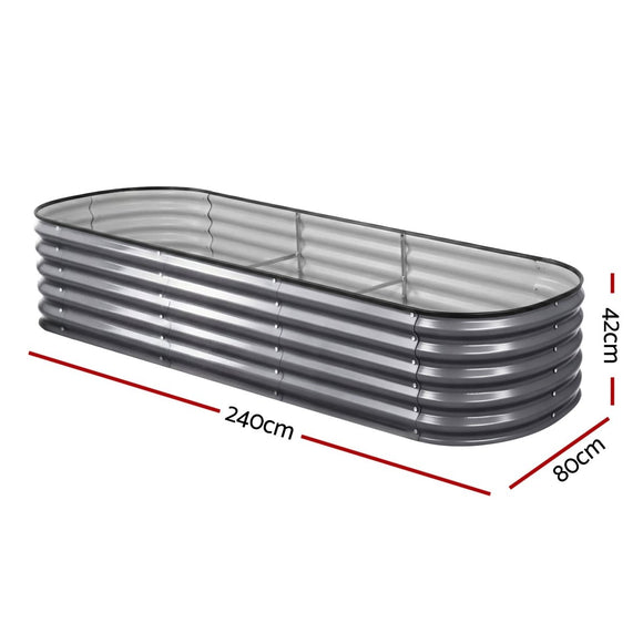 Green Fingers 3 Pcs Raised Garden Bed Kit Oval Galvanized Steel Planter Boxes 240x80x42cm, Heavy Duty Metal Elevated Garden Bed for Vegetables Flowers Herbs, with Safety Edging, Gloves & Pegs Included - RnR Galore
