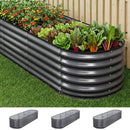 Green Fingers 3 Pcs Raised Garden Bed Kit Oval Galvanized Steel Planter Boxes 240x80x56cm, Heavy Duty Metal Elevated Garden Bed for Vegetables Flowers Herbs, with Safety Edging, Gloves & Pegs Included - RnR Galore