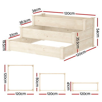 Green Fingers 3 - Tier Wooden Raised Garden Bed Elevated Ground Vegetable Planter Box - RnR Galore